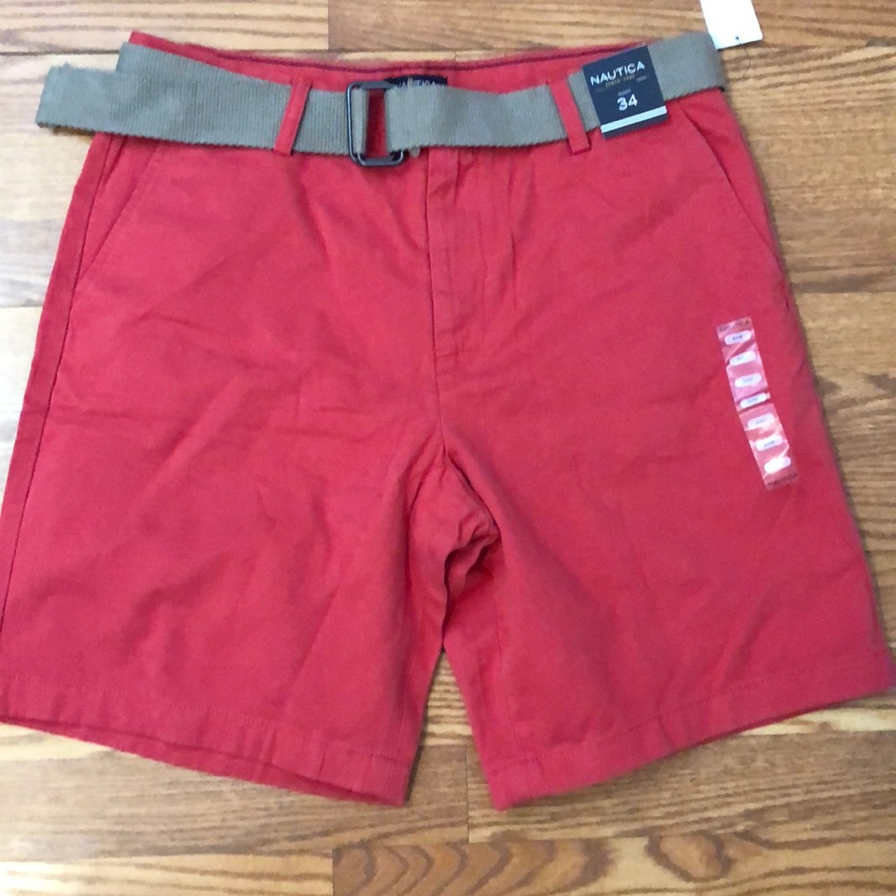 Men’s Nautica red belted chino shorts
